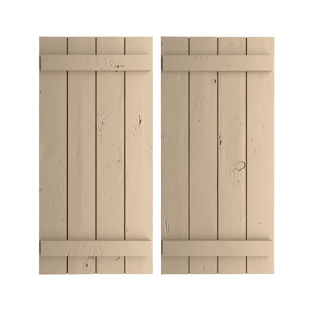 Rustic Four Board Joined Board-n-Batten Knotty Pine Faux Wood Shutters, 22W X 46H